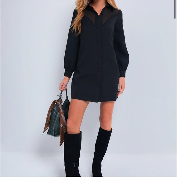 NWT Tuckernuck Black Etta Mesh Top Collared Long Sleeve Mini Dress Size XS - Picture 3 of 12